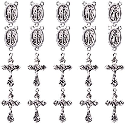 Easter Theme Rosary Pendant Sets, Tibetan Style Alloy Crucifix Cross Pendants, Oval with Virgin Mary Links