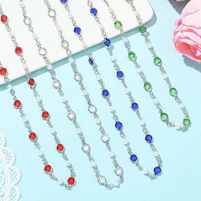 304 Ожерелье из нержавеющей стали с плоскими круглыми звеньями и жемчужинами из ракушек, женское., цвет нержавеющей стали