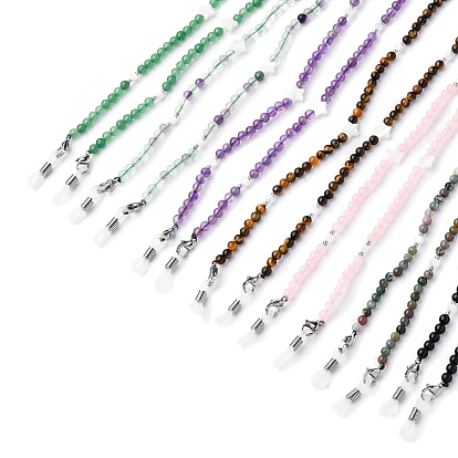 Цепочки для очков, цепочки из натуральных камней ремешок на шею для очков, с резиновыми петлями на концах, натуральной ракушкой, натуральной гематитовой бусиной-разделителем и фурнитурой из нержавеющей стали