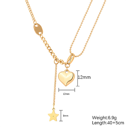 Stainless Steel Lariat Necklaces, with Heart & Star Charms
