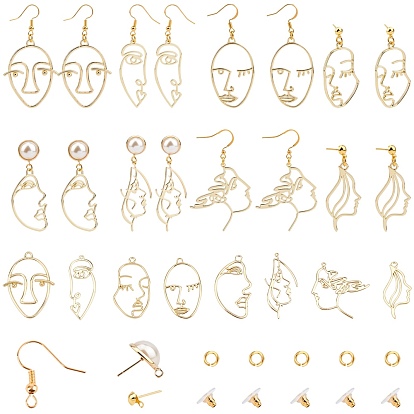 DIY Abstract Face Earring Making Kits, with Alloy Open Back Bezel Pendants, Brass Stud Earring Findings & Earring Hooks