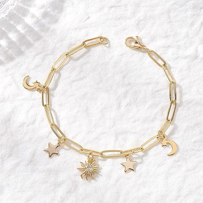 Браслеты с подвесками из латуни, кубического циркония и нержавеющей стали, латунные цепочки-скрепки для женщин, звезда & луна и солнце