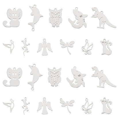22 piezas 11 estilo 201 dijes de acero inoxidable, Corte con laser, formas mixtas