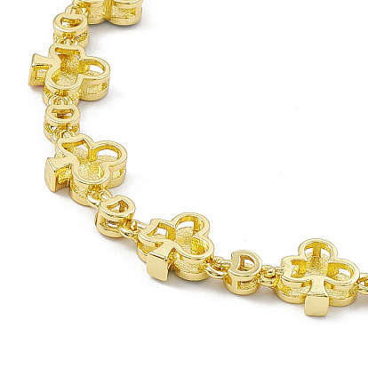 Colorful Enamel Ace & Cubic Zirconia Link Chain Bracelet, Brass Jewelry for Women