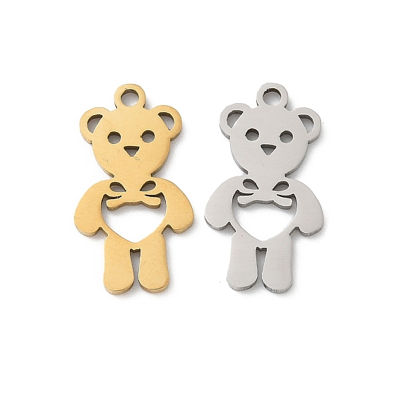 201 подвески из нержавеющей стали, медведь очарование, лазерная резка, ионное покрытие (ip)