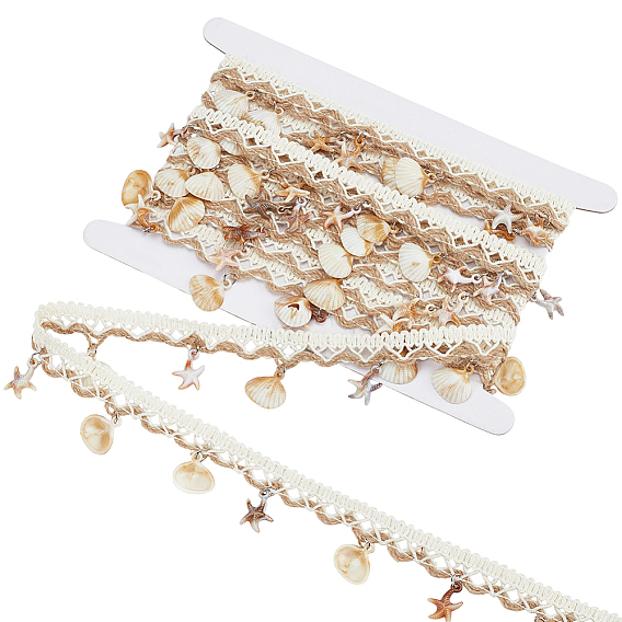 5 mètres de fil de coton et ruban de perles de coquillage, pour accessoires de vêtement, avec carte d'affichage en carton 1pc