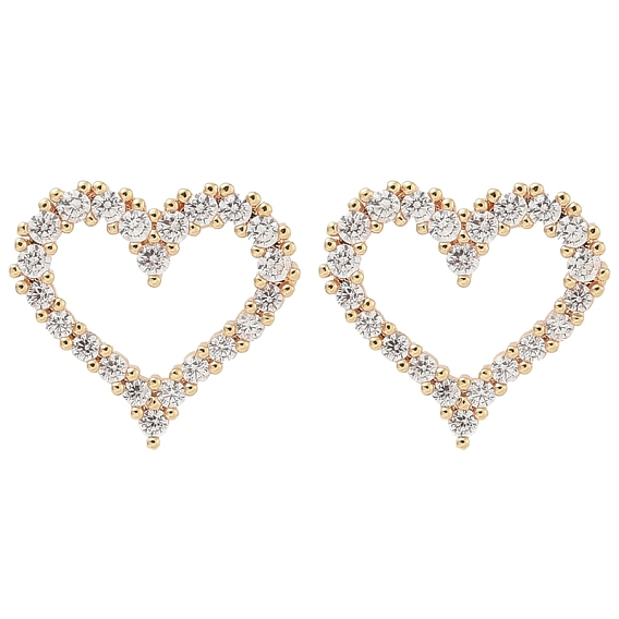 Серьги-гвоздики в форме сердца из латуни с прозрачным кубическим цирконием, долговечный