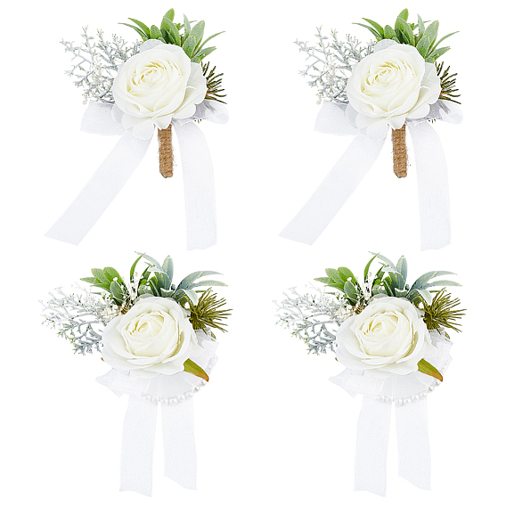 4Наборы из ткани и пластика для создания бутоньерок и корсажей из искусственных цветов на запястье, для невесты или подружки невесты, свадьба, партийные украшения