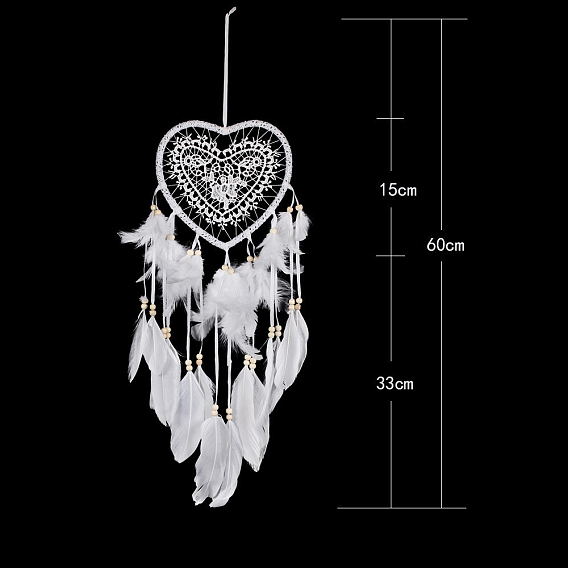 Feather Heart Woven Net/Web Wind Chimes, with Beads, for Home Party Festival Decor