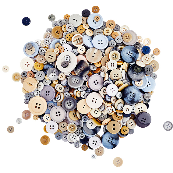 1 набор плоских круглых кнопок из смолы, 4-луночное