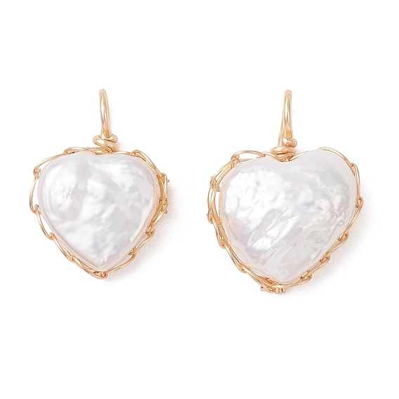 Натуральные кеши жемчужные подвески, подвески в форме сердца с медной проволокой, золотые