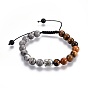 Natural Gemstones Braided Bead Bracelets, with Picasso Stone Beads, Natural Black Agate(Dyed) Beads, Alloy Finding, Buddha Head