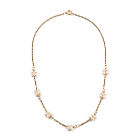 Beaded Necklaces, with Natural Cultured Freshwater Pearl Beads, 304 Stainless Steel Box Chains and Brass Spring Ring Clasps