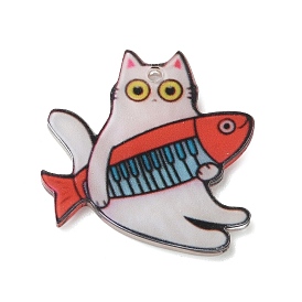 Colgantes de acrílico impresos, Forma de gato con adornos de peces
