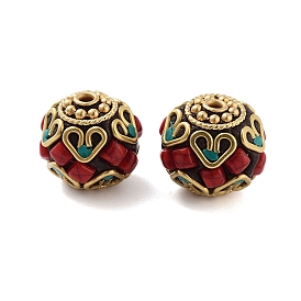 Handmade Indonesia Beads, with Brass and Resin, Round