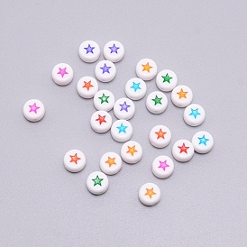 Perles acryliques opaques, avec l'émail, plat et circulaire avec étoile