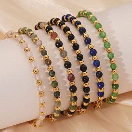 Браслеты в стиле бохо с круглыми бусинами из натуральных драгоценных камней для женщин, застежка из нержавеющей стали, реальный 18 k позолоченный