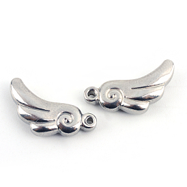 201 Stainless Steel Wing Charms, 12x18x4mm, Hole: 1.5mm