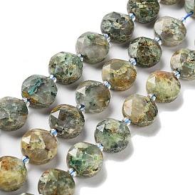Brins de perles pierres fines naturelles , avec des perles de rocaille, coupe hexagonale facettée, plat rond
