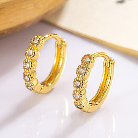 S925 Sterling Silver Geometric Circle Hoop Earrings, with Clear Cubic Zirconia