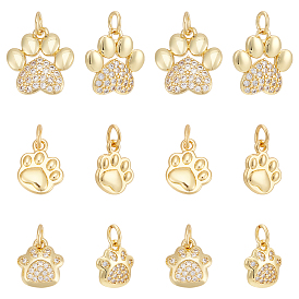 18 шт. 3 стили латунные микро-паве кубические циркониевые подвески, с целью перехода в кольце, оберег в виде собачьей лапы