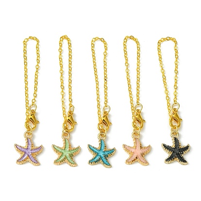 Alloy Enamel Starfish Cup Pendant Decorations, with Brass Flat Oval Cable Chains