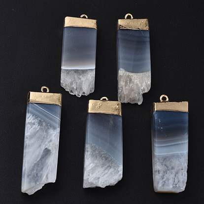 Natural Agate Pendants, with Golden Brass Findings, Rack Plating, Cuboid