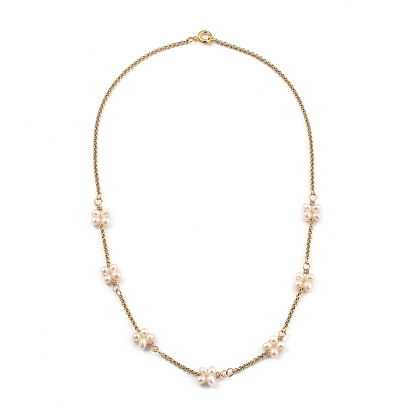Beaded Necklaces, with Natural Cultured Freshwater Pearl Beads, 304 Stainless Steel Box Chains and Brass Spring Ring Clasps