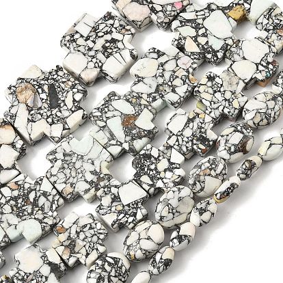 Окрашенные синтетические бирюзовые бусы нити, крестик