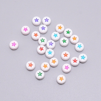 Perles acryliques opaques, avec l'émail, plat et circulaire avec étoile