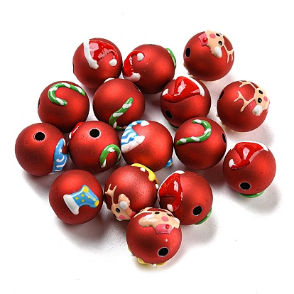Christmas Theme Opaque Acrylic Beads, with Enamel, Round