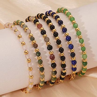 Браслеты в стиле бохо с круглыми бусинами из натуральных драгоценных камней для женщин, застежка из нержавеющей стали, реальный 18 k позолоченный