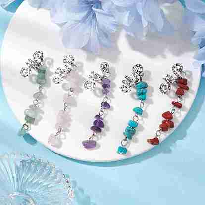 Alloy Dreadlocks Beads, Gemstone Chips Braiding Hair Pendants Decoration Clips, for Hair Styling