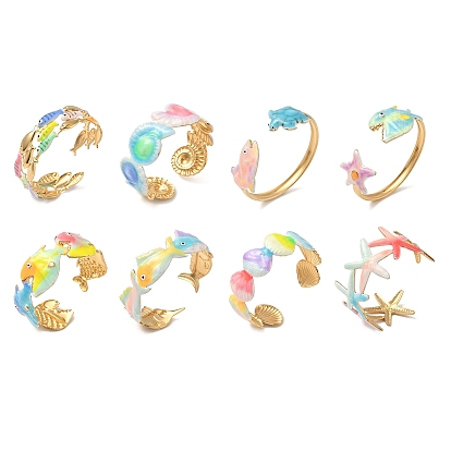 Океан 304 эмалированные браслеты-манжеты из нержавеющей стали для женщин, с блеском порошок