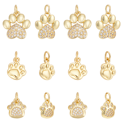 18 шт. 3 стили латунные микро-паве кубические циркониевые подвески, с целью перехода в кольце, оберег в виде собачьей лапы