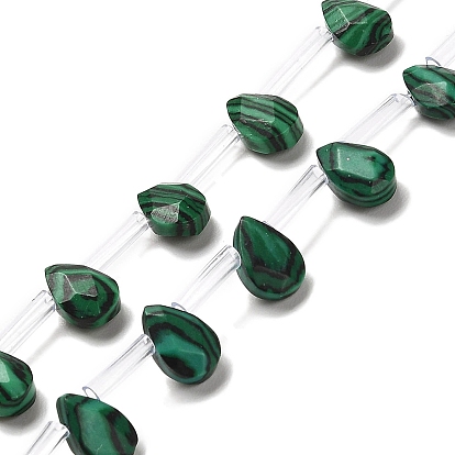 Perles synthétiques malachite brins, facette, larme, top foré