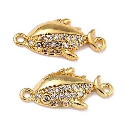 Brass Micro Pave Clear Cubic Zirconia Links Connectors, Fish