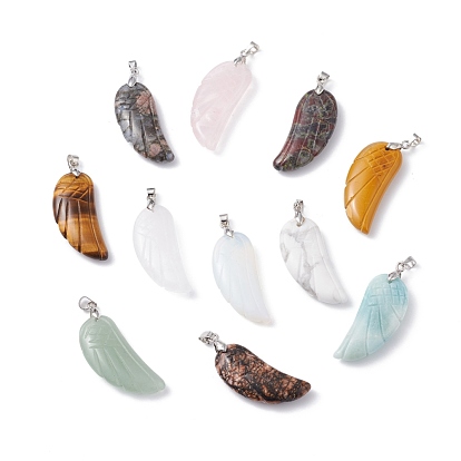 Natural & Synthetic Gemstone Pendants, with Platinum Plated Brass Loops, Wing