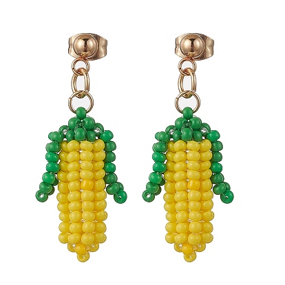 Кукуруза 304 нержавеющая сталь класса А круглые стеклянные бусины висячие серьги-гвоздики