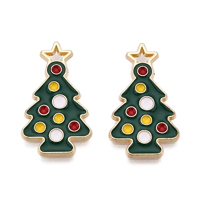 Rack Plating Alloy Enamel Pendants, Cadmium Free & Nickel Free & Lead Free, Christmas Tree