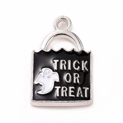 Halloween Alloy Enamel Pendants, Lock with Ghost & Word Trick or Treat Charm