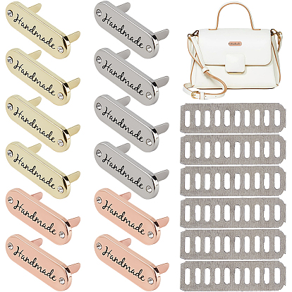12 Sets 3 Farben Legierung Kristall Strass handgefertigt Etiketten Anhänger, mit Shim, zur Taschenherstellung, ellipsenförmige