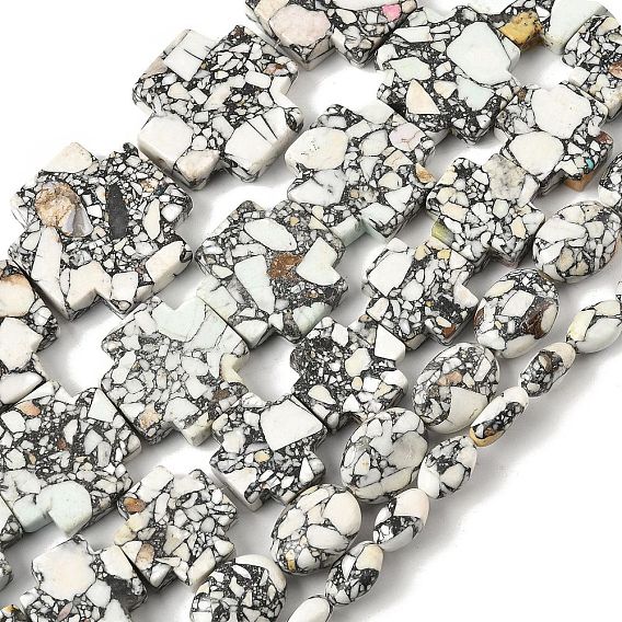 Окрашенные синтетические бирюзовые бусы нити, крестик