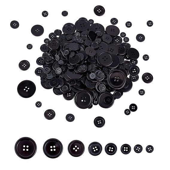 Resin Button Sets, Dyed, Flat Round