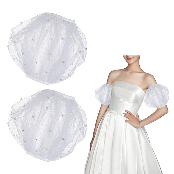 Cloth Detachable Mesh Sleeves, for Wedding Bridal Dress Tulle Accessories, with Imitation Pearl