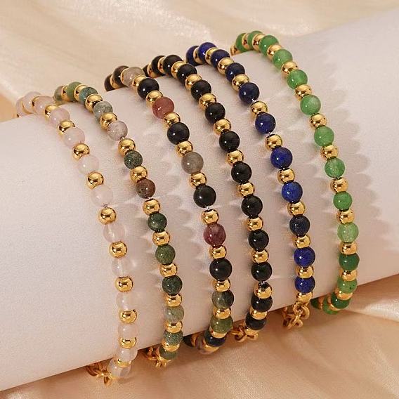 Браслеты в стиле бохо с круглыми бусинами из натуральных драгоценных камней для женщин, застежка из нержавеющей стали, реальный 18 k позолоченный