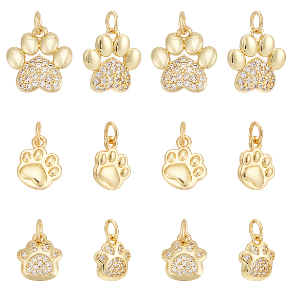 18 шт. 3 стили латунные микро-паве кубические циркониевые подвески, с целью перехода в кольце, оберег в виде собачьей лапы