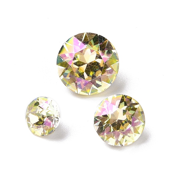 Glass Rhinestone Cabochons, Pointed Back & Back Plated, Flat Round