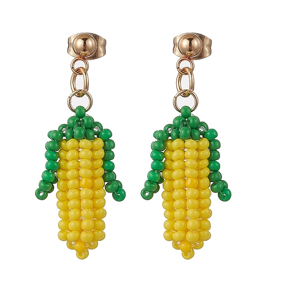 Кукуруза 304 нержавеющая сталь класса А круглые стеклянные бусины висячие серьги-гвоздики