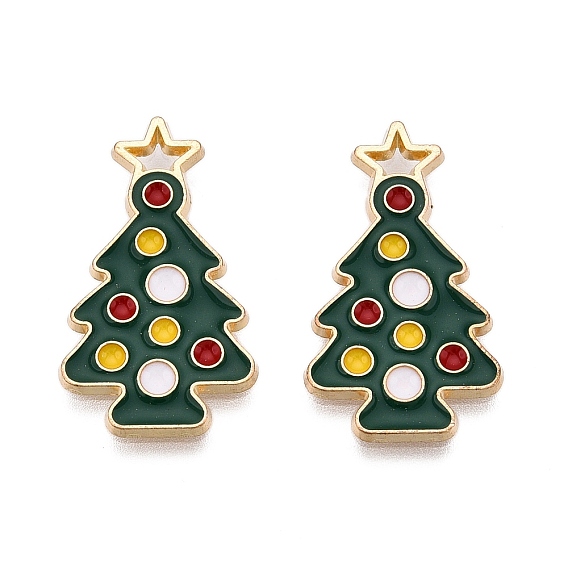 Rack Plating Alloy Enamel Pendants, Cadmium Free & Nickel Free & Lead Free, Christmas Tree